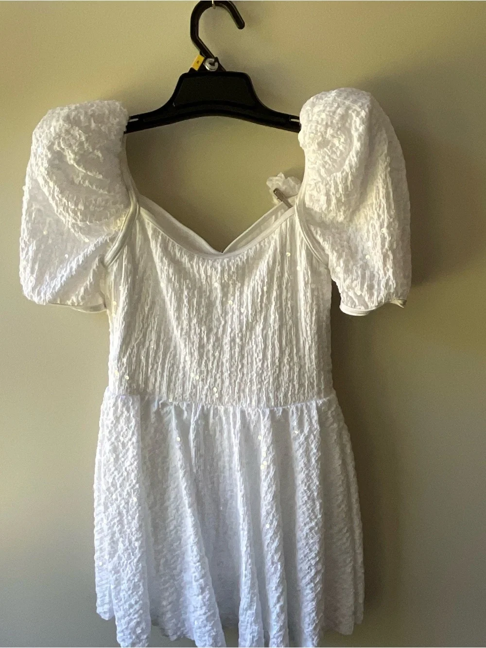 Weissman White Puff-Sleeve Sequin Mini Dress